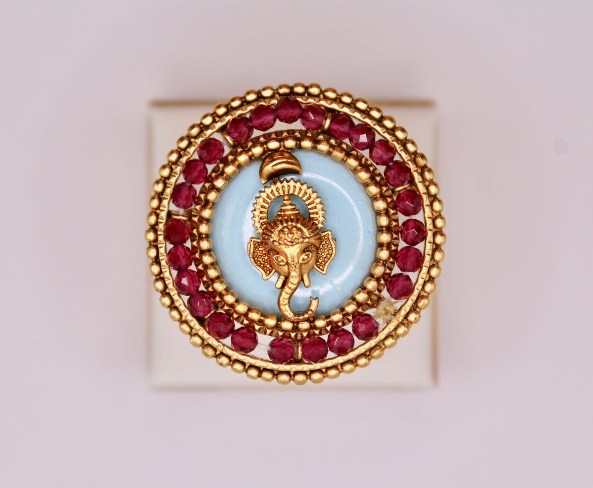 Rajwadi Ring With Elephant Detailing And Hydro Crystals - E1277