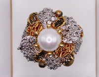 Cubic Zirconia and Faux Pearl Statement Ring - E1141