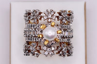 Cubic Zirconia and Faux Pearl Cocktail Ring - E1142