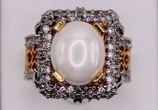 Cubic Zirconia and Opal Ring - E1143