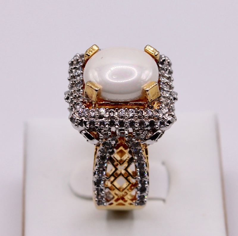 Cubic Zirconia and Opal Ring - E1143