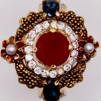 Jadao Cubic Zorconia And Pearl Ring - E1288