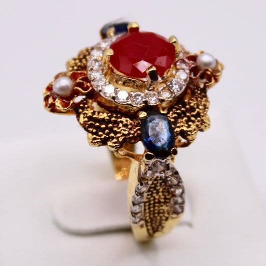 Jadao Cubic Zirconia And Pearl Ring - E1288