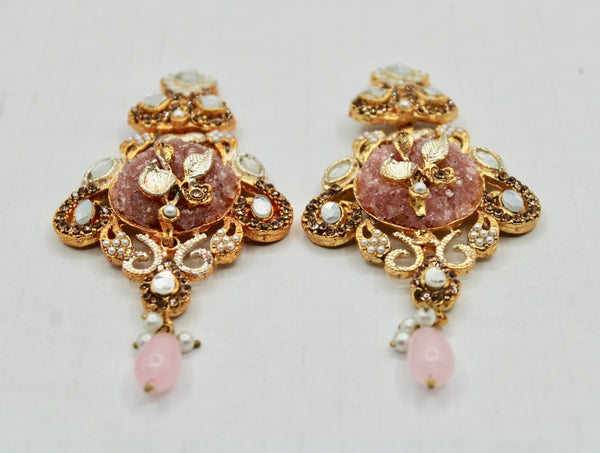 Fusion Crushed Stone and Kundan Earrings - E1105