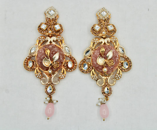 Fusion Crushed Stone and Kundan Earrings - E1105