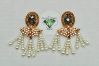 Crushed Stone Earrings with Faux Pearls - E1107