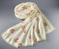 Embroidered Swiss Lawn Shawl With Lace - E1400