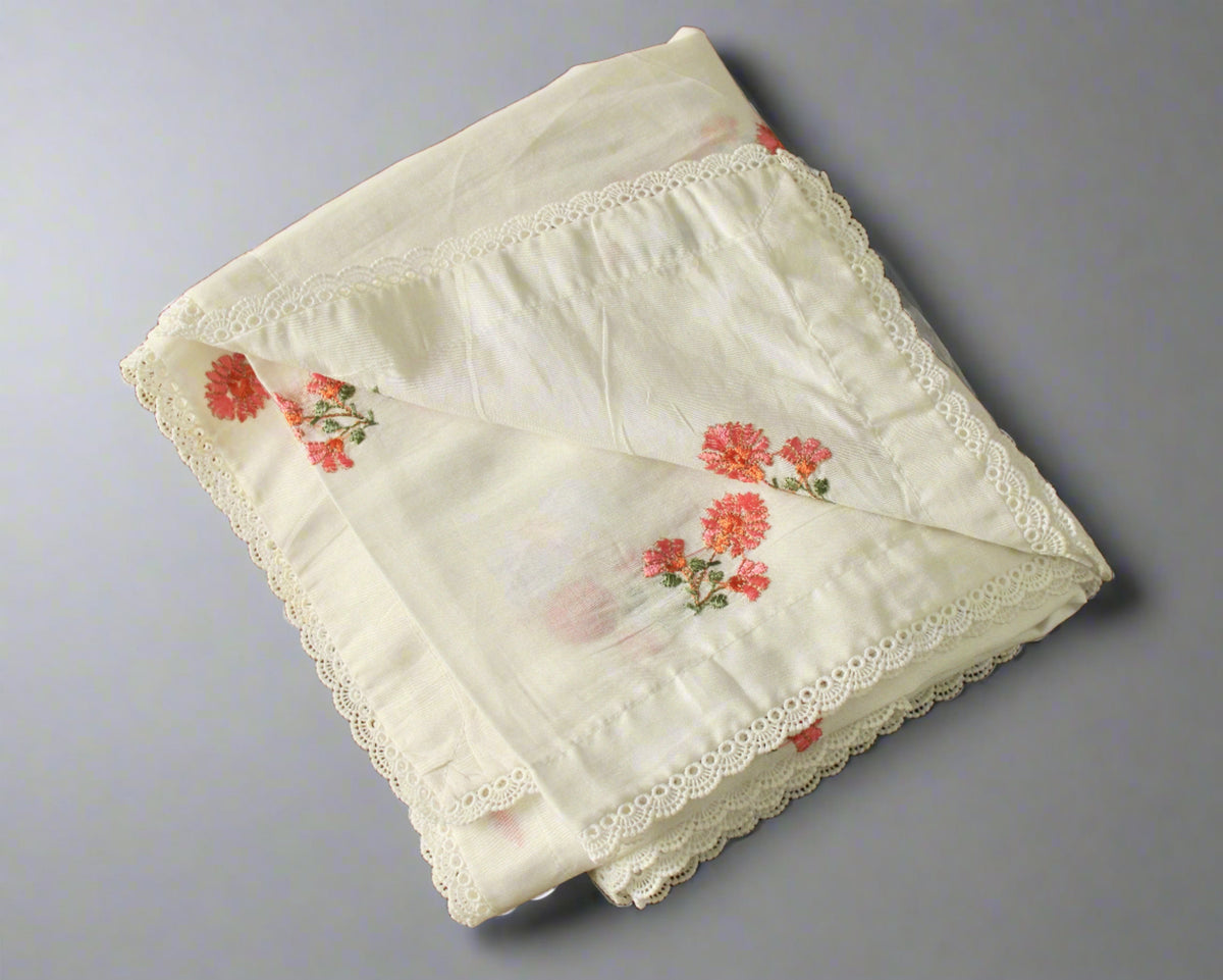 Embroidered Swiss Lawn Shawl With Lace - E1400