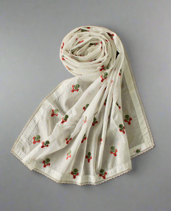 Embroidered Swiss Lawn Shawl With Lace - E1399