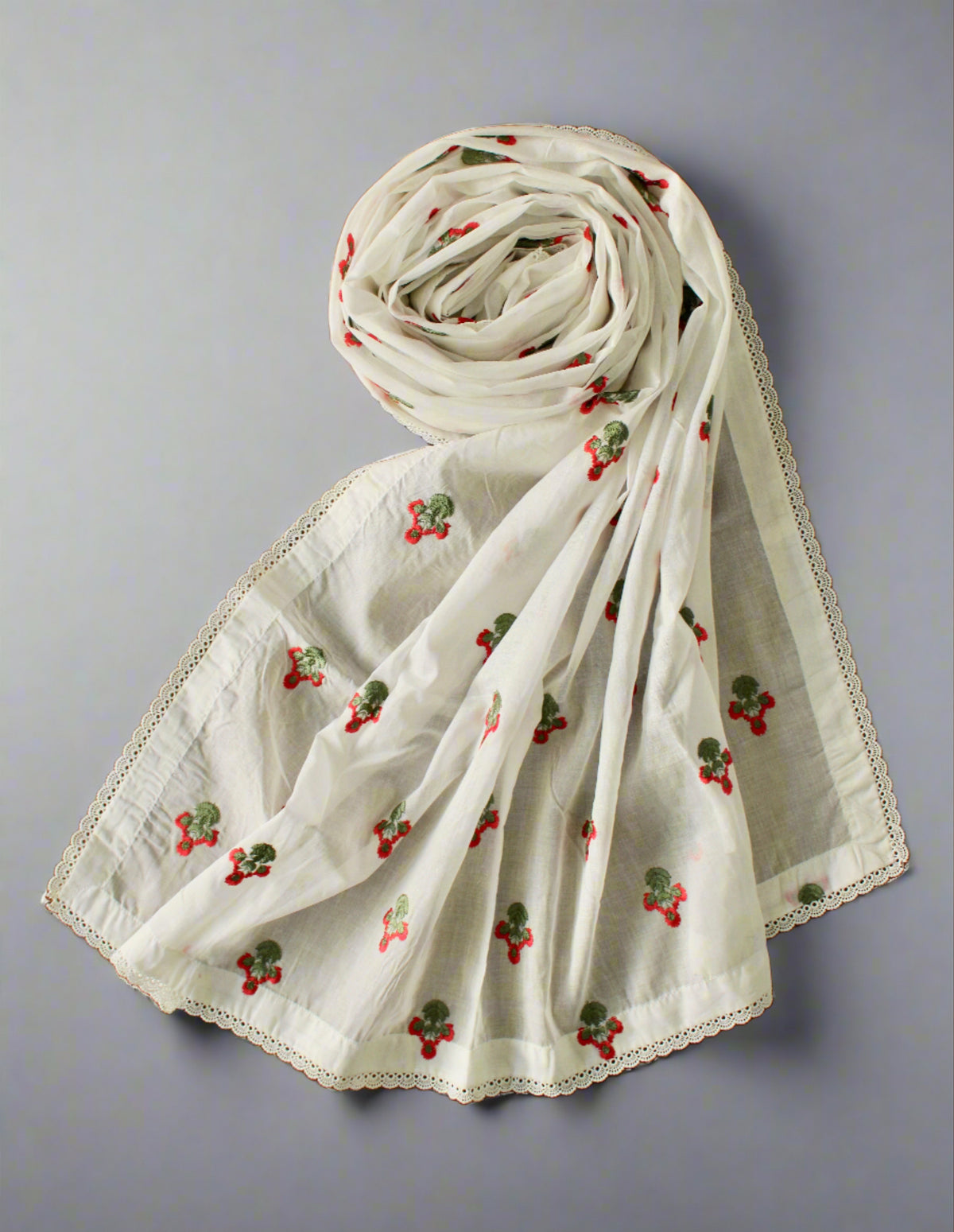 Embroidered Swiss Lawn Shawl With Lace - E1399