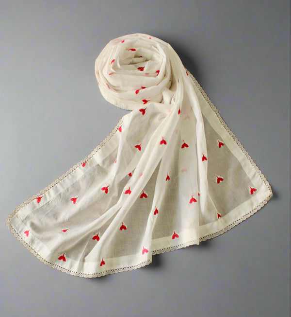 Embroidered Swiss Lawn Shawl With Lace - E1397