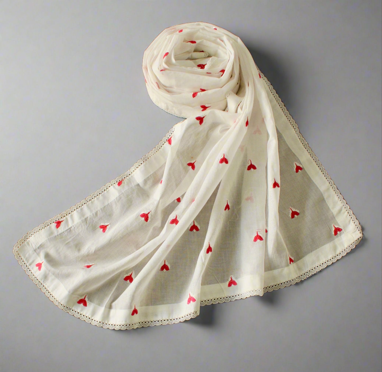 Embroidered Swiss Lawn Shawl With Lace - E1397